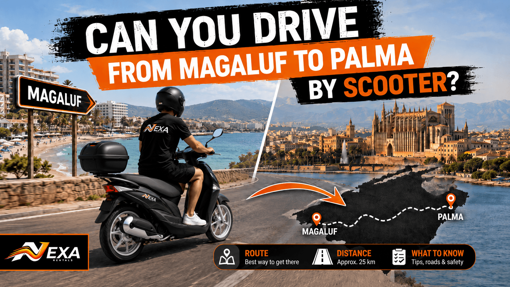 Driving a scooter from Magaluf to Palma Mallorca
