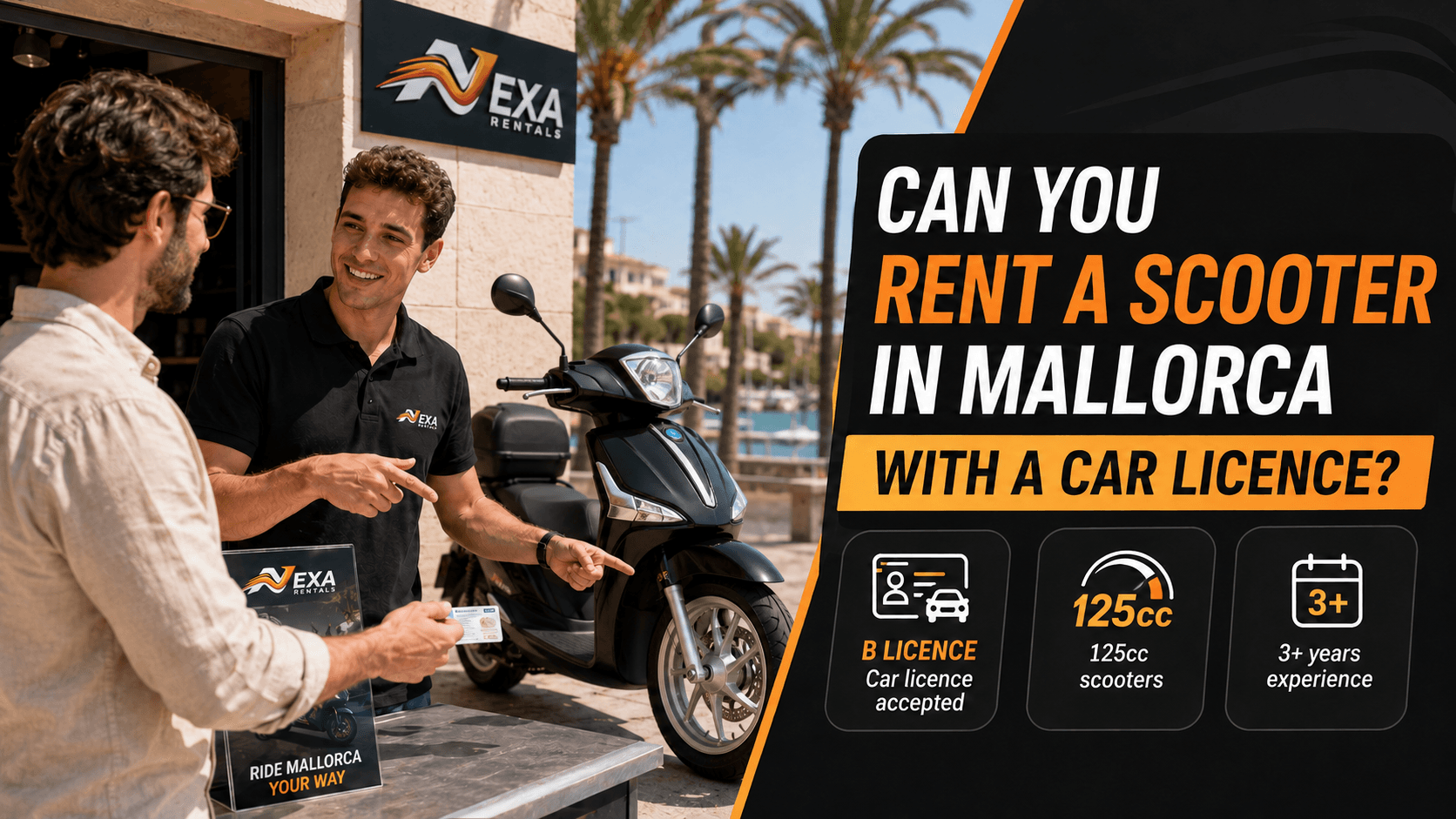 Rent a 125cc scooter in Mallorca with a car licence