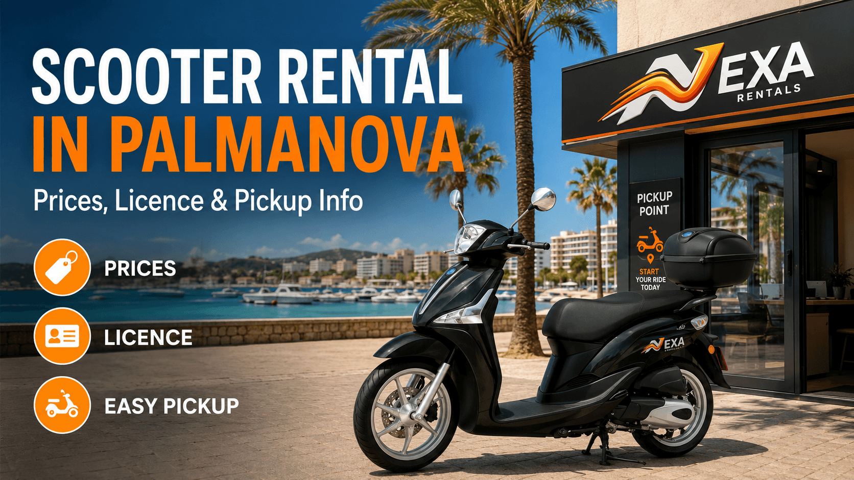 Scooter rental in Palmanova Mallorca near the beach