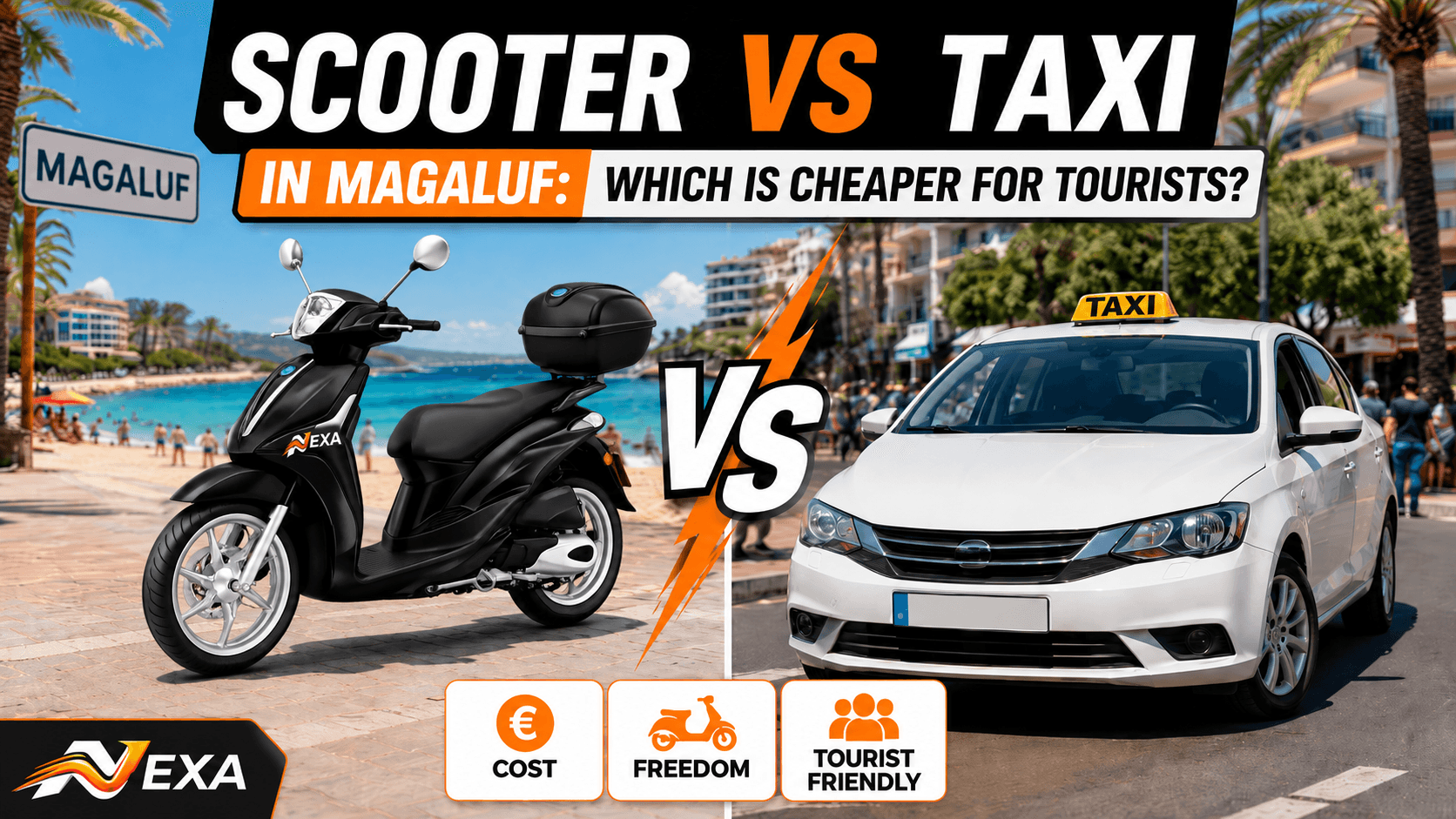 Scooter vs taxi in Magaluf for tourists