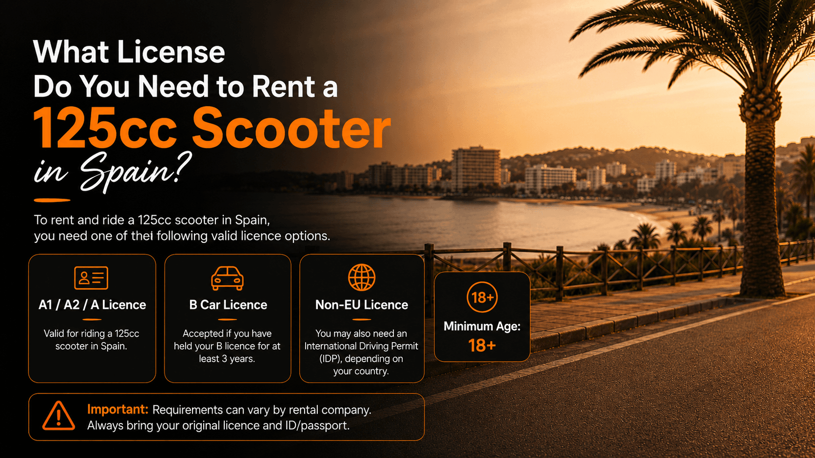 License to rent 125cc scooter in Spain A1 and car licence rules